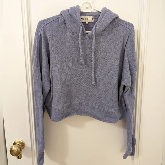 Wildfox Trenton Cropped Hoodie Dusty Periwinkle M - Picture 2 of 5